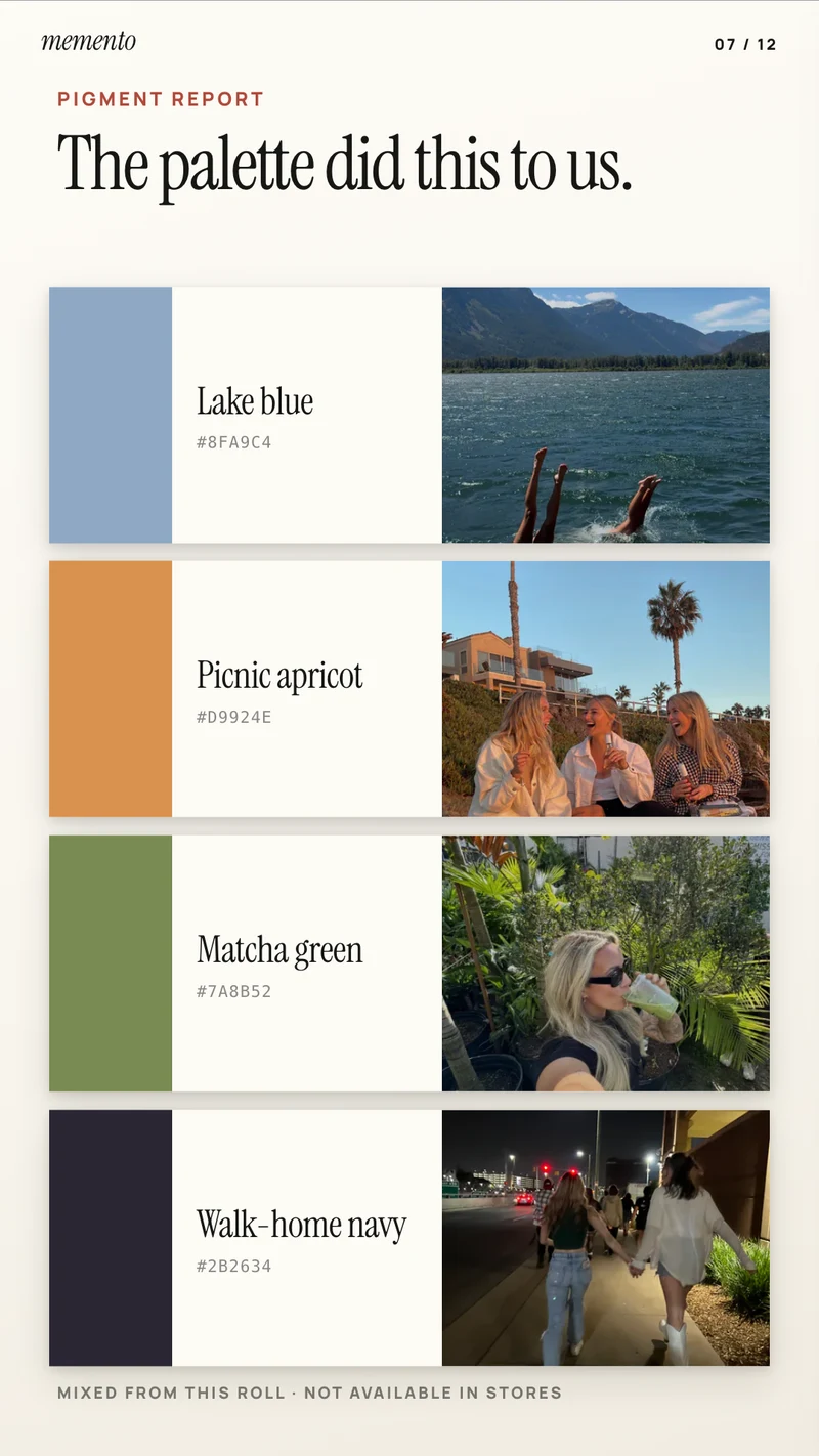 color study — example Memento card
